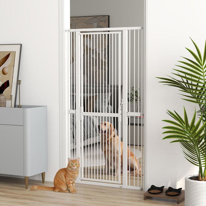 Barreira de Segurança para Cães e Gatos Extra Alta 180 cm Barreira para Cães Extensível 76-104 cm Separação 3,5 cm para Portas e Escadas com Montagem por Pressão 2 Extensões Branco
