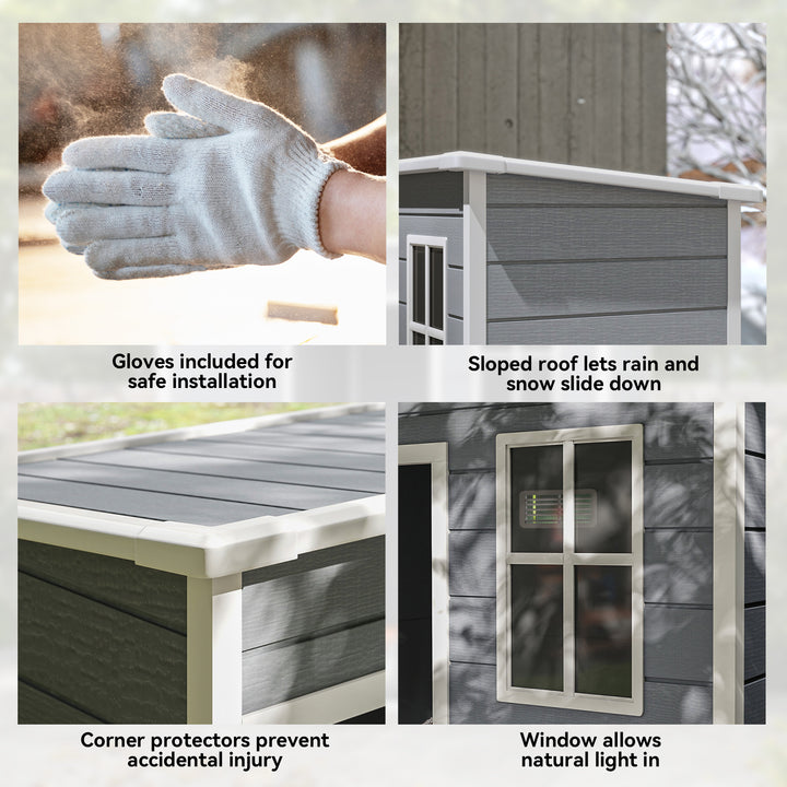 Abrigo de Jardim 1,14 m² 151x92x193 cm Abrigo de Exterior Metálico com Chão Porta de Correr Janela e Teto Inclinado para Armazenamento de Ferramentas Cinzento