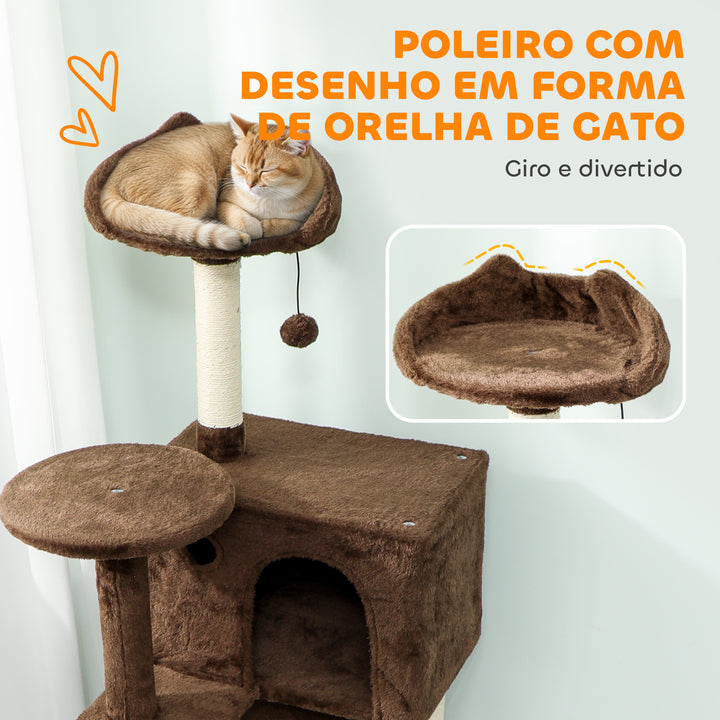 Arranhador para Gatos 160 cm Torre de Escalada com Múltiplas Plataformas Cama 2 Cavernas Rede Escada Postes de Sisal Bolas para Brincar Marrom