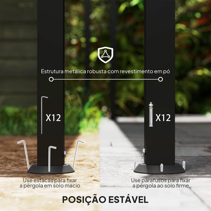 Pérgola de Parede de Jardim 3x6 m Pérgola de Jardim com Telhado Inclinado Orifícios de Drenagem e Estrutura Metálica Resistente às Intempéries para Pátio Terraço Varanda Cinzento Escuro