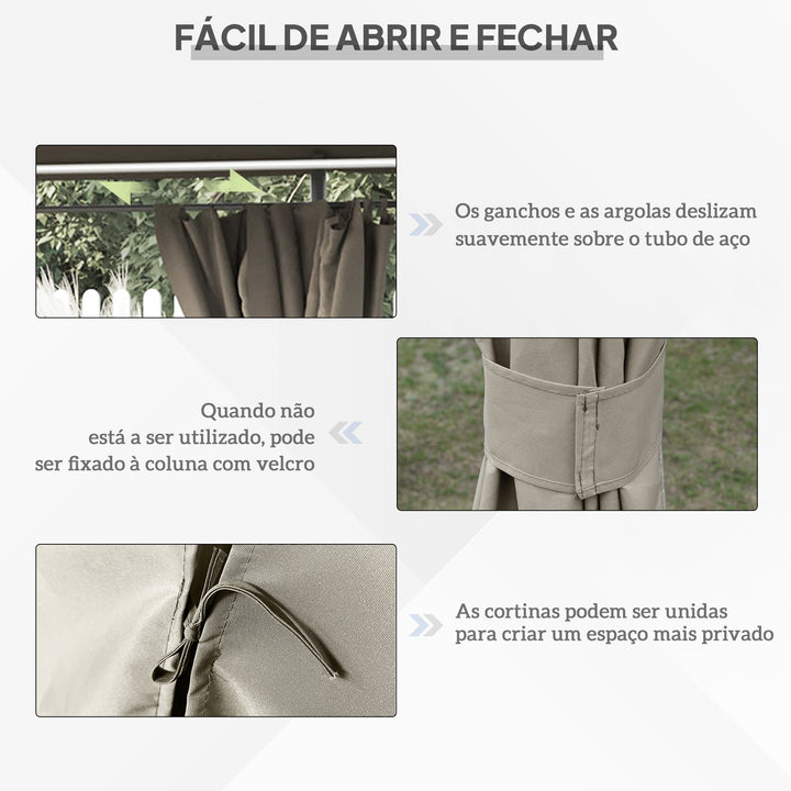 Pégola de Jardim Pérgola de Exterior com Paredes Laterais Amovíveis e Estrutura de Aço para Festas Eventos 398x300x272 cm Cáqui