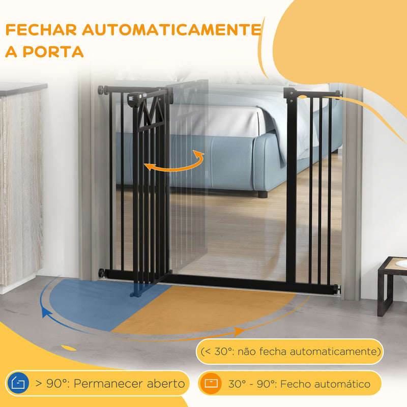 Barreira de Segurança Extensível Barreira para Animais de Estimação com Fecho Automático e Sistema de Duplo Bloqueio para Porta Corredor Escada 74-100x76 cm Preto