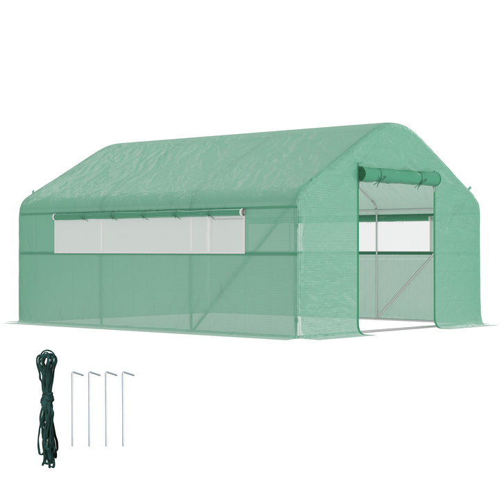 Estufa tipo Túnel 4x3x2 m Estufa de Exterior com 2 Janelas Cobertura PE Anti UV e 1 Porta de Enrolar com Fecho de Correr Estufa para Jardim Pátio Verde