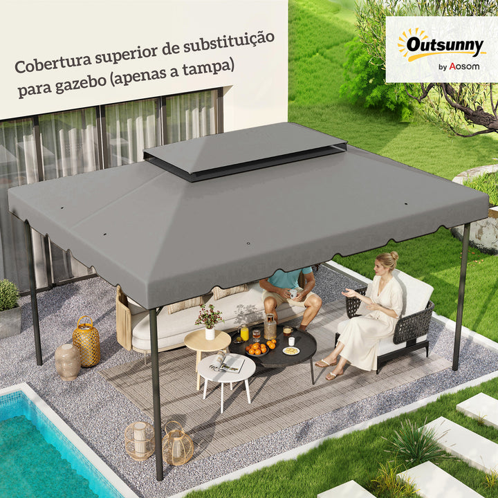 Toldo de Substituição para Pérgola 400x300 cm Teto de Substituição para Pérgolas Exterior com Duplo Teto e 8 Orifícios de Drenagem Cinza Claro