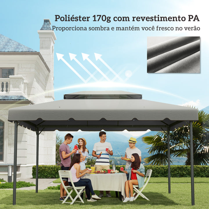 Toldo de Substituição para Pérgola 400x300 cm Teto de Substituição para Pérgolas Exterior com Duplo Teto e 8 Orifícios de Drenagem Cinza Claro