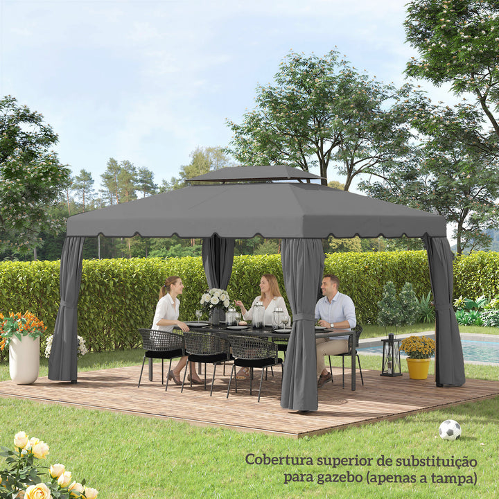 Toldo de Substituição para Pérgola 400x300 cm Teto de Substituição para Pérgolas Exterior com Duplo Teto e 8 Orifícios de Drenagem Cinza Claro