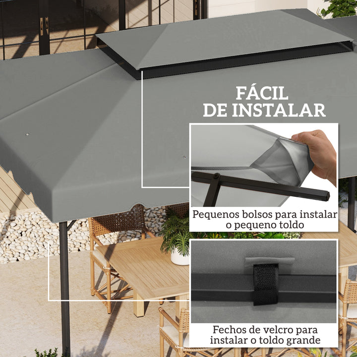 Toldo de Substituição para Pérgola 400x300 cm Teto de Substituição para Pérgolas Exterior com Duplo Teto e 8 Orifícios de Drenagem Cinza Claro