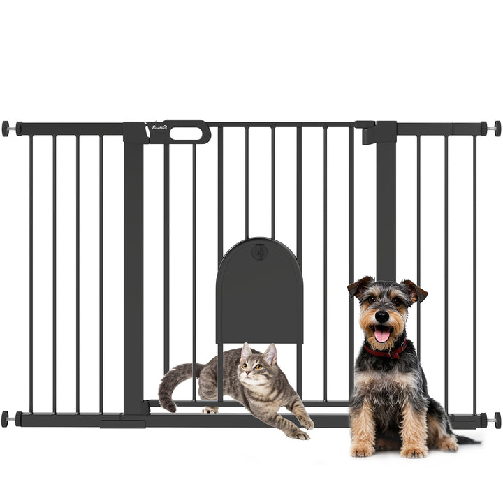 Barreira de Segurança de Cães Animais de Estimação para Escadas e Portas 75-131 cm com 3 Extensões Fechamento Automático e Sistema de Duplo Bloqueio Aço Preto