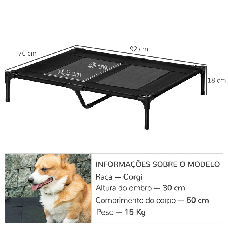 Cama Elevada para Cães Cama de Animais de Estimação com Malha Transpirável e Tecido Oxford para Exterior Interior Jardim Terraço 92x76x18 cm Preto