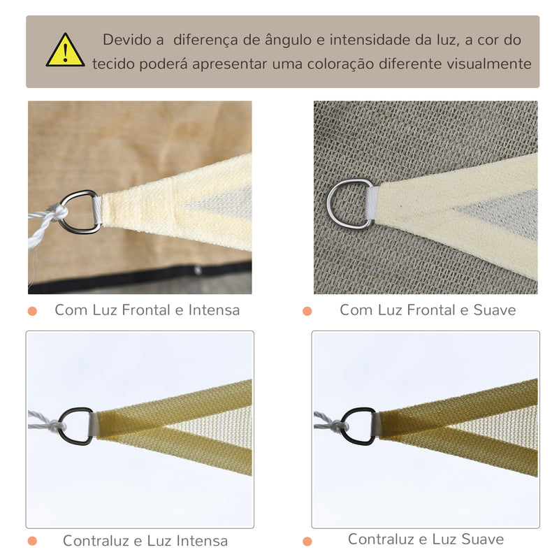 Vela de Sombra Triangular 5x5x5 m Toldo Vela de HDPE com Proteção UV Aneis em Forma de D e Cordas para Jardim Pátio Piscina Creme