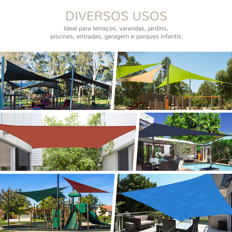 Vela de Sombra Triangular 5x5x5 m Toldo Vela de HDPE com Proteção UV Aneis em Forma de D e Cordas para Jardim Pátio Piscina Creme