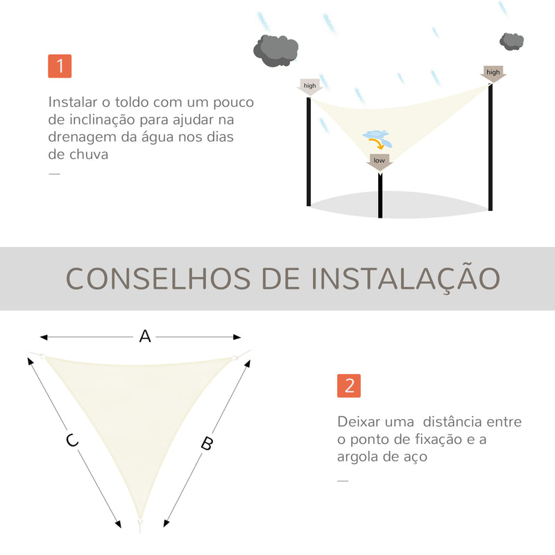 Vela de Sombra Triangular 5x5x5 m Toldo Vela de HDPE com Proteção UV Aneis em Forma de D e Cordas para Jardim Pátio Piscina Creme