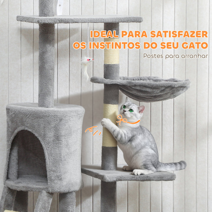 Arranhador para Gatos de 134 cm Torre para Gatos com Caverna Plataformas Rato de Brinquedo Rede e Postes de Sisal 60x35x134 cm Cinzento