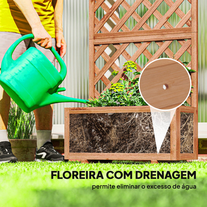 Floreira com Treliça de Madeira Maciça Caixa de Plantio com Suporte para Plantas Trepadeiras para Cultivo de Plantas Flores 72,5x31,5x149,5 cm Natural