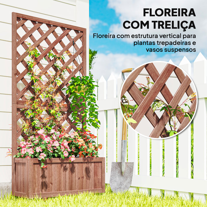 Floreira com Treliça de Madeira Maciça Caixa de Plantio com Suporte para Plantas Trepadeiras para Cultivo de Plantas Flores 72,5x31,5x149,5 cm Natural