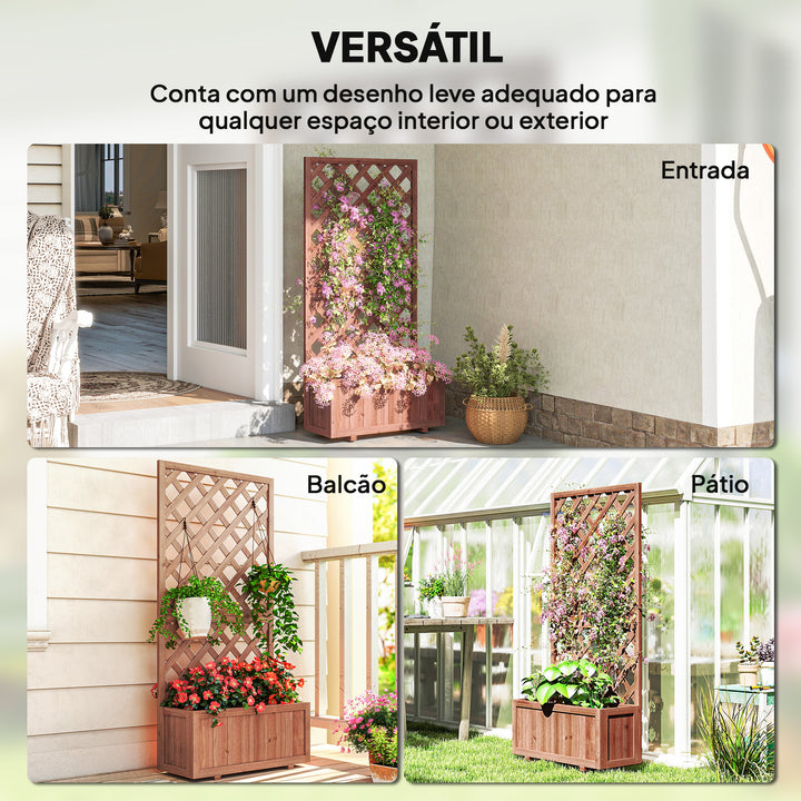 Floreira com Treliça de Madeira Maciça Caixa de Plantio com Suporte para Plantas Trepadeiras para Cultivo de Plantas Flores 72,5x31,5x149,5 cm Natural