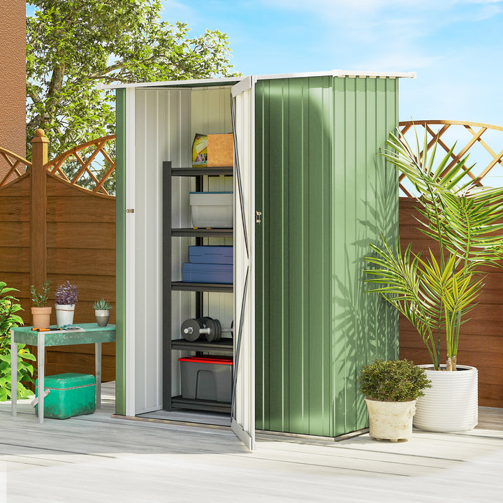 Abrigo de Jardim 1,07? 142x84x189 cm Abrigo de Armazenamento Galvanizado Abrigo de Ferramentas com Teto Inclinado e Porta para Varanda Exterior Verde Claro