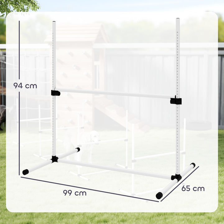 Conjunto de Treinamento de Agilidade para Cães Animais de Estimação 4 Peças Obstáculos de Salto com Altura Ajustável e Bolsa de Transporte para Exteriores 95x65x95cm Branco