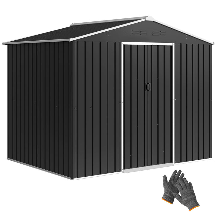 Abrigo de Jardim Exterior 3,6 m² 236x171x191 cm Abrigo de Jardim Metálico com Portas Deslizantes e Aberturas de Ventilação para Armazenamento de Ferramentas Cinzento Escuro