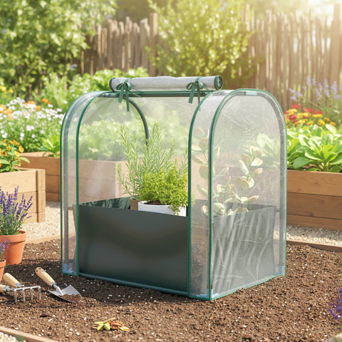 Mini Estufa com Bolsa de Plantação, 68x50x70 cm Estufa Pequena Portátil para Interior e Exterior com Porta Enrolável Estrutura em Aço Impermeável para Jardim, Varanda ou Pátio Verde