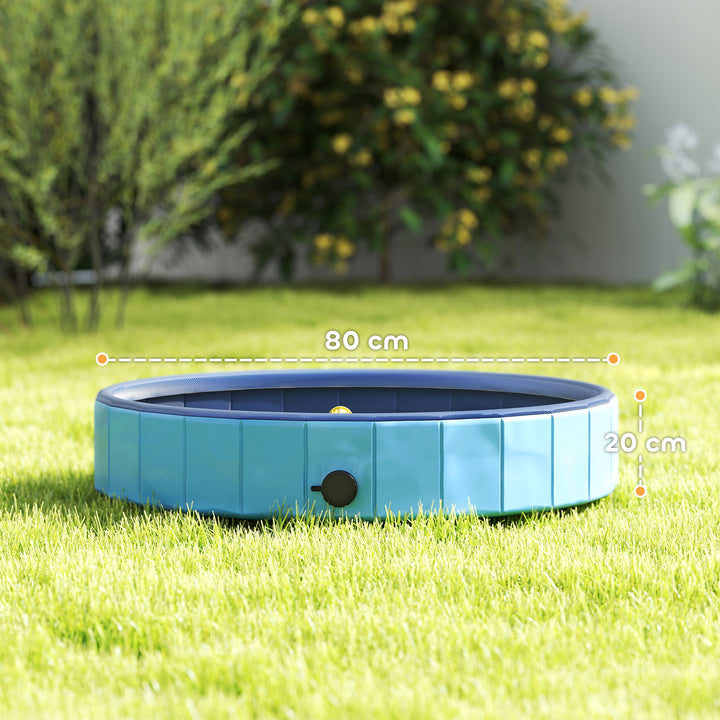 Piscina para Cães Dobrável com Aspersor Piscina Portátil para Animais de Estimação Pequenos em PVC Antiderrapante e Resistente ao Desgaste para Interiores e Exteriores Ø80x20 cm Azul Claro