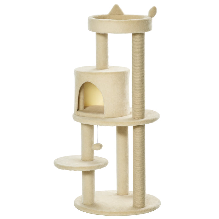 Árvore Arranhador para Gatos de 104 cm Arranhador para Gatos com Plataforma Caverna Postes de Sisal e Bola Suspensa 48x48x104 cm Bege