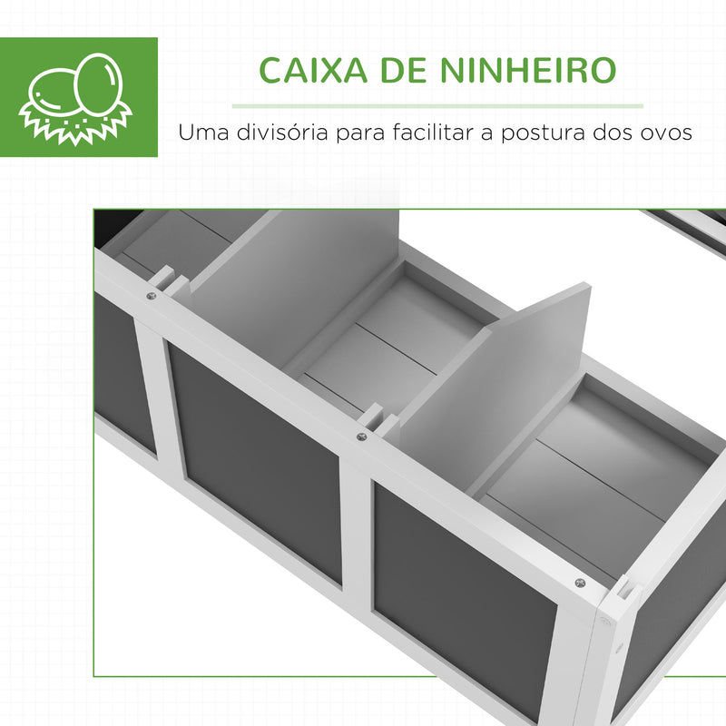 Galinheiro de Madeira 147x93,5x89,5 cm Galinheiro para Exterior com Janela Porta Ninho Tabuleiro Amovível e Poleiros Gaiola para 6 Galinhas Cinza