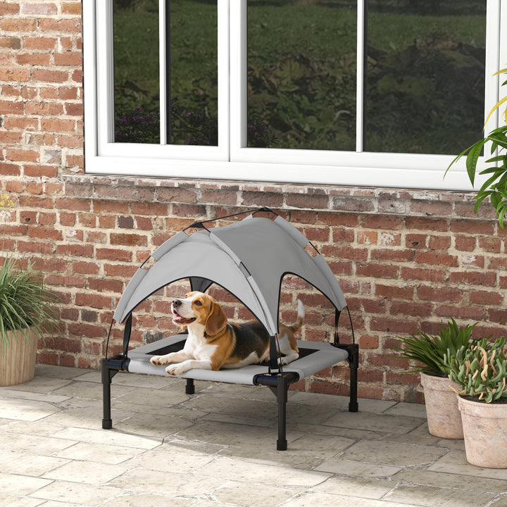 Cama para Cães Elevada com Toldo Cama para Cães Médios com Estrutura de Aço e Bolsa de Transporte para Interior e Exterior 76x61x69,5 cm Cinzento Claro