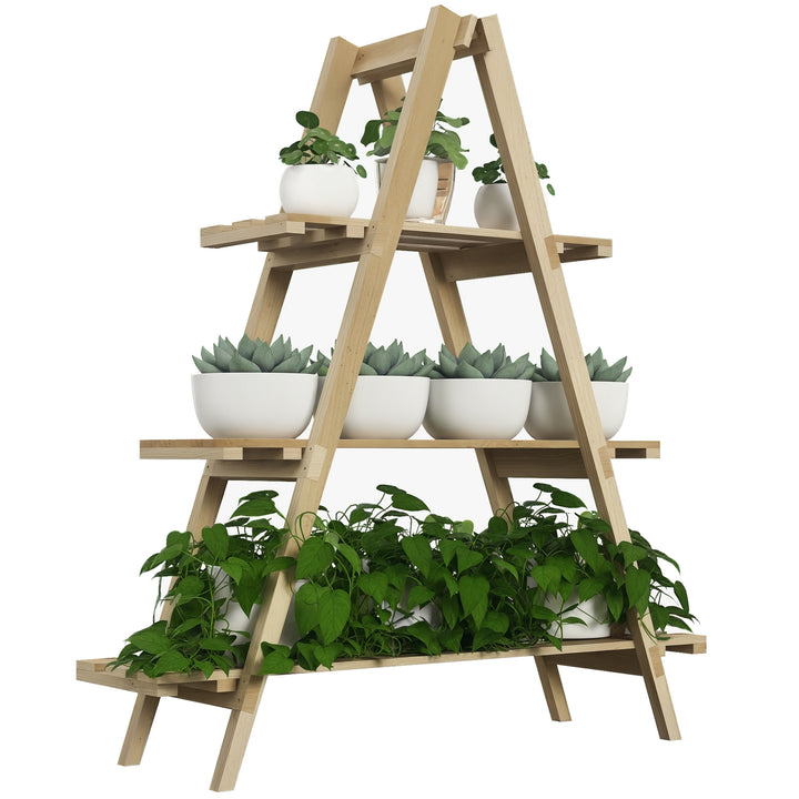 Suporte de Madeira para Plantas Dobrável Estante Decorativo para Vasos de 3 Níveis com Estrutura em Forma de A para Jardim Pátio Varanda 100x36x112 cm Natural