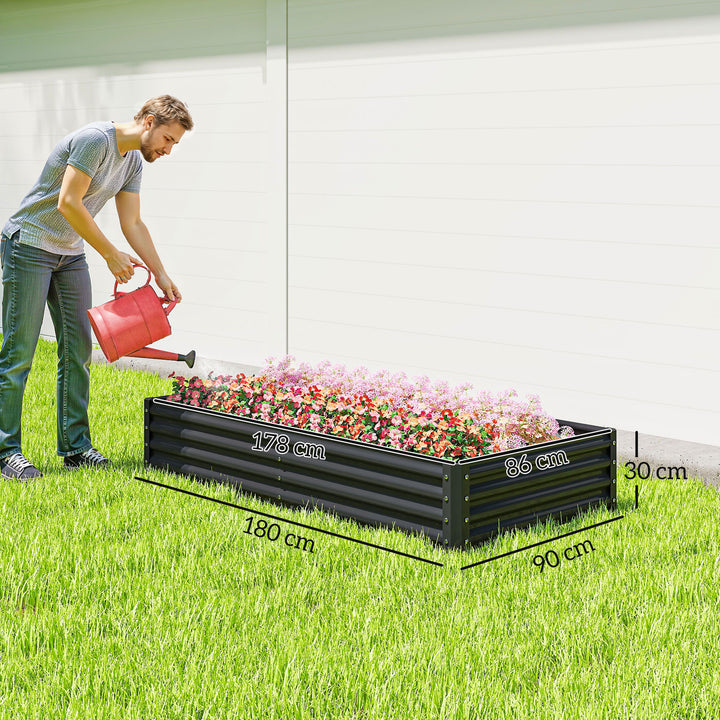 Caixa de Plantio de Aço Galvanizado Horta para Cultivar Plantas Flores Ervas Floreira Grande de Exterior Retangular com Fundo Aberto 180x90x30 cm Cinzento Escuro