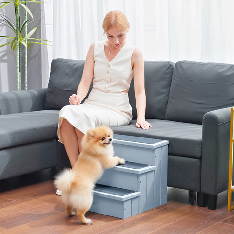 Escada para Animais de Estimação com 3 Degraus Espaço de Armazenamento e Tapete Antiderrapante Portátil Carga Máxima 30 kg 40,5x44,5x38 cm Cinza