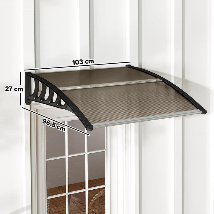 Marquise para Portas e Janelas 100x100x26cm Marquise com Proteção para Sol e Chuva com Painéis de Policarbonato Preto e Marrom