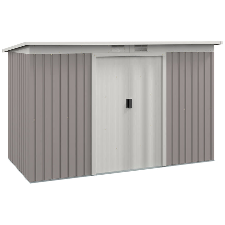 Abrigo de Jardim 280x130x172 cm Abrigo de Exterior de Aço Galvanizado com Porta Corredeira e Ventilações para Armazenamento de Ferramentas Cinza