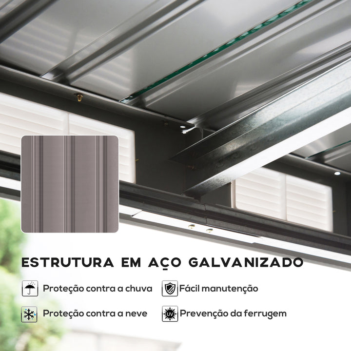 Abrigo de Jardim 280x130x172 cm Abrigo de Exterior de Aço Galvanizado com Porta Corredeira e Ventilações para Armazenamento de Ferramentas Cinza
