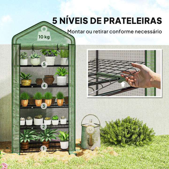 Estufa de Jardim de 5 Prateleiras Estufa Resistente com 1 Porta com Fecho de Correr Anti-UV Desenhho Alargado e Prateleiras para Cultivo de Plantas em Terraço Pátio 90x49x193 cm Verde