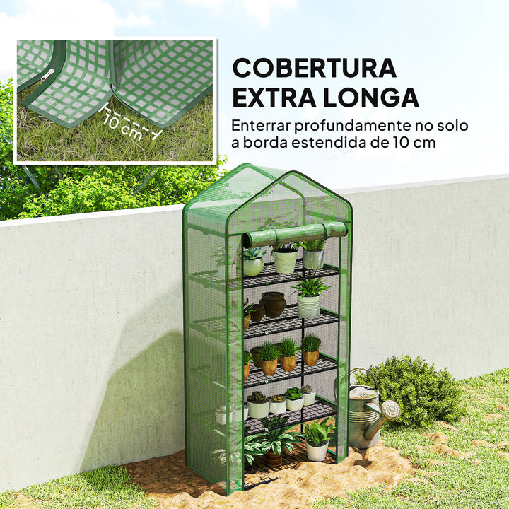 Estufa de Jardim de 5 Prateleiras Estufa Resistente com 1 Porta com Fecho de Correr Anti-UV Desenhho Alargado e Prateleiras para Cultivo de Plantas em Terraço Pátio 90x49x193 cm Verde