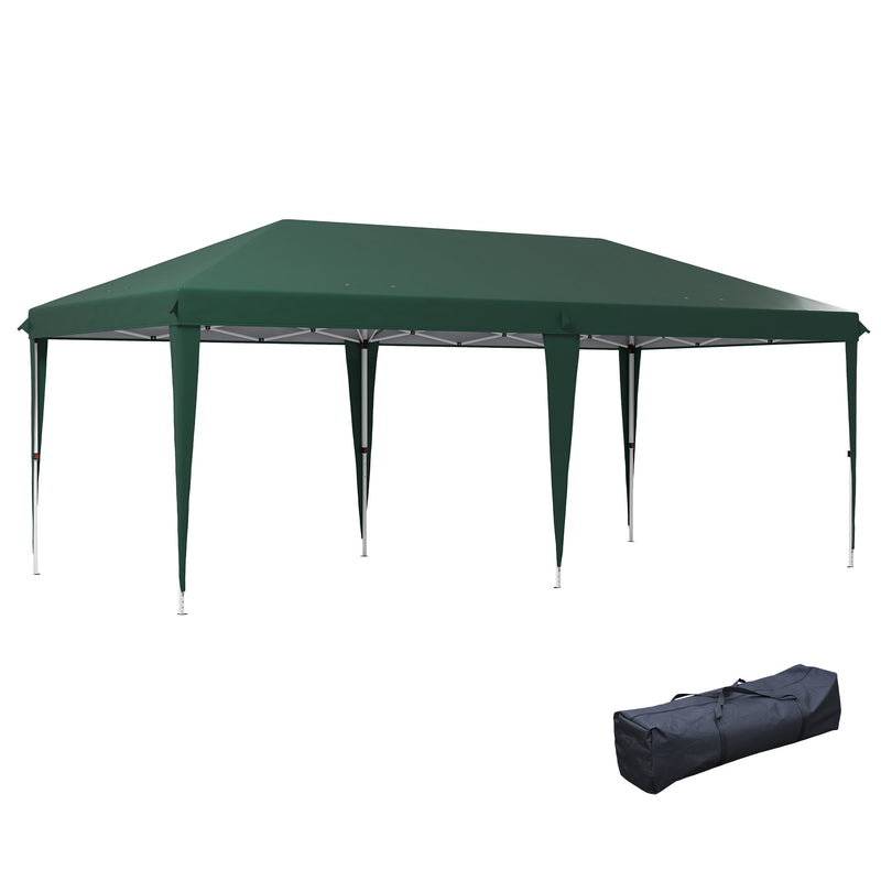 Tenda para Festas 6x3 m Tenda de Jardim com Altura Ajustável em 3 Níveis Bolsa de Transporte Estrutura de Aço Anti-UV para Pátio Campismo Verde