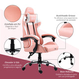 Cadeira Gaming Ergonômica Cadeira para Videojogos Reclinável com Altura Ajustável Apoio para a Cabeça e Almofada Lombar 63x67x122-130cm Rosa e Branco