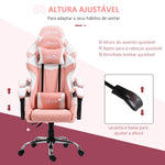 Cadeira Gaming Ergonômica Cadeira para Videojogos Reclinável com Altura Ajustável Apoio para a Cabeça e Almofada Lombar 63x67x122-130cm Rosa e Branco