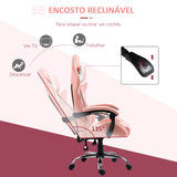 Cadeira Gaming Ergonômica Cadeira para Videojogos Reclinável com Altura Ajustável Apoio para a Cabeça e Almofada Lombar 63x67x122-130cm Rosa e Branco