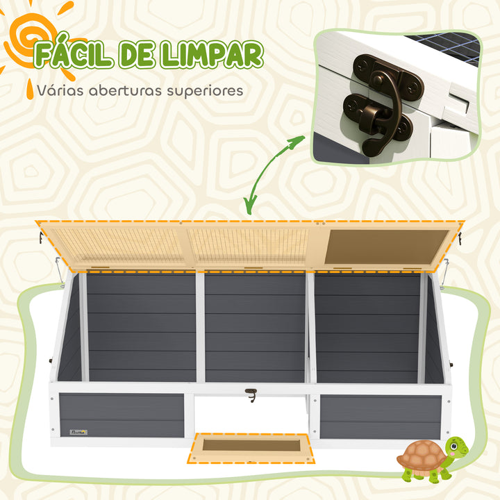 Casa para Tartarugas em Madeira Terrário para Répteis sem Base com Tampas Articuladas Porta Frontal com Pestilhas de Segurança 120x55x50 cm Cinza Claro