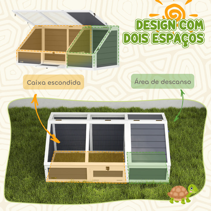 Casa para Tartarugas em Madeira Terrário para Répteis sem Base com Tampas Articuladas Porta Frontal com Pestilhas de Segurança 120x55x50 cm Cinza Claro