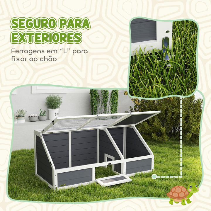 Casa para Tartarugas em Madeira Terrário para Répteis sem Base com Tampas Articuladas Porta Frontal com Pestilhas de Segurança 120x55x50 cm Cinza Claro