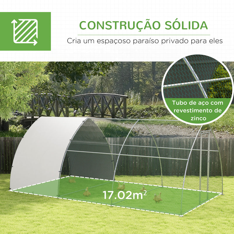 Galinheiro para Exterior 304x560x220 cm Galinheiro para Galinhas de Aço Galvanizado Cobertura em Tecido Oxford Resistente aos Raios UV e Impermeável para Pátio Prata