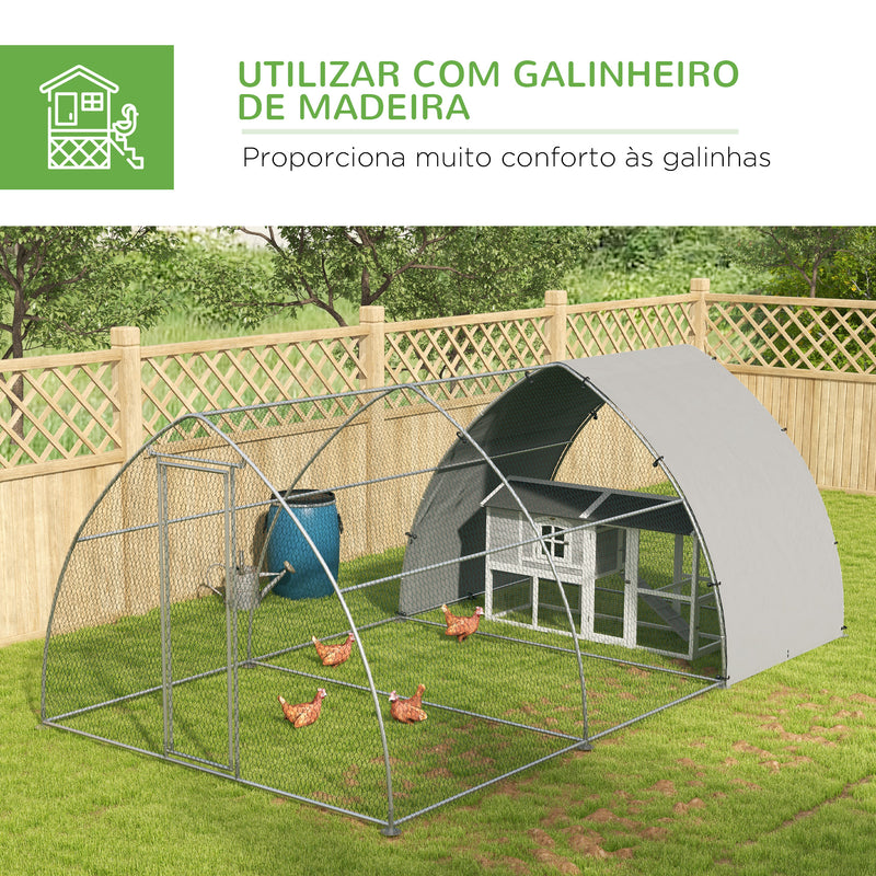 Galinheiro para Exterior 304x560x220 cm Galinheiro para Galinhas de Aço Galvanizado Cobertura em Tecido Oxford Resistente aos Raios UV e Impermeável para Pátio Prata