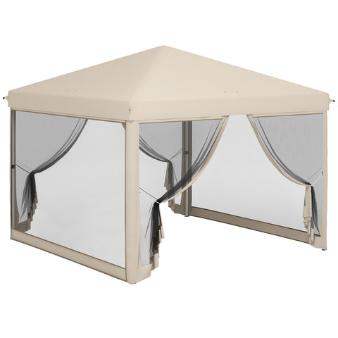 Tenda Dobrável 3x3 para Exterior Tenda Portátil de Jardim com Mosquiteiras Bolsa de Transporte Estrutura de Aço e Tecido Oxford Resistente para Festas Campismo Bege