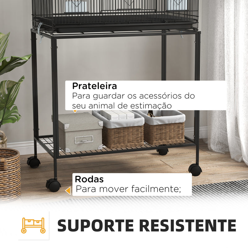 Gaiola Dupla e Empilhável para Pássaros 77x46x164 cm Gaiola de Metal para Pássaros com Rodas Poleiros Bandeja Amovível Comedouros Baloiço e Escada para Periquitos Canários Preto