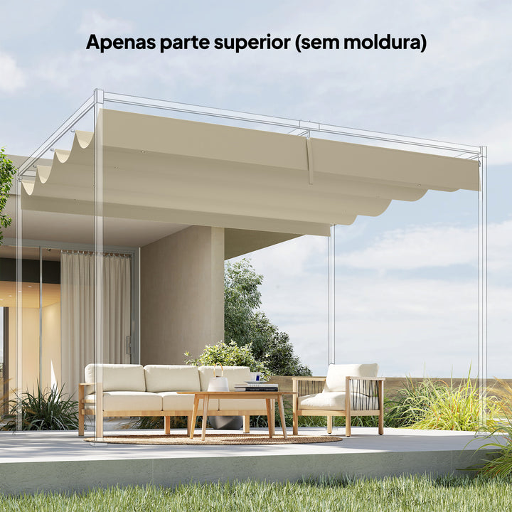 Teto de Pérgola 3,92 x 3,5 m Teto de Substituição Retrátil para Estrutura de Pérgola de 4x3 m, UV30+ Toldo de Tecido Apenas para Jardim com 8 Orifícios de Drenagem Creme