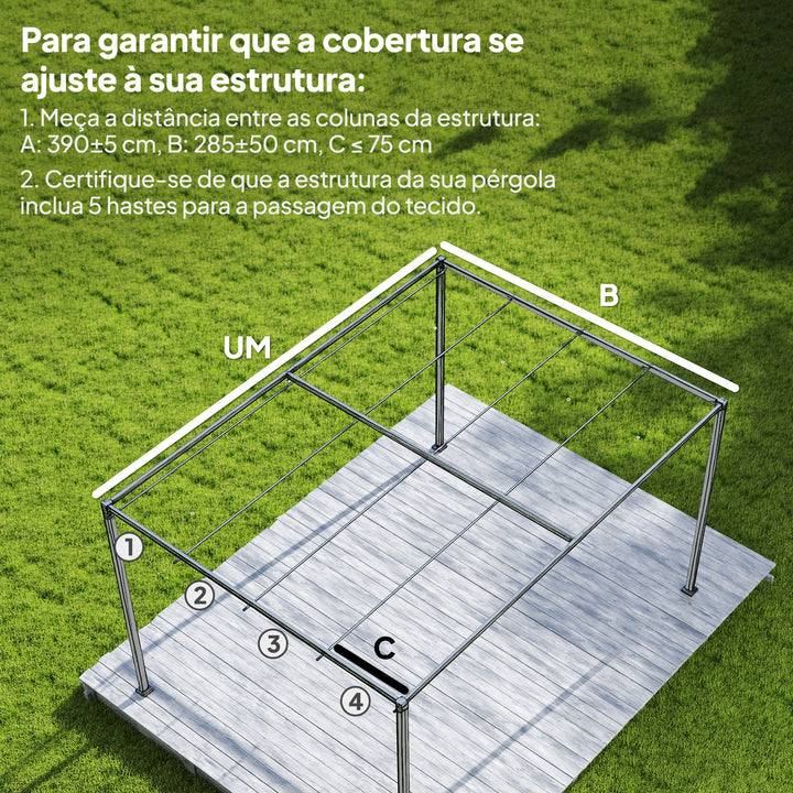 Teto de Pérgola 3,92 x 3,5 m Teto de Substituição Retrátil para Estrutura de Pérgola de 4x3 m, UV30+ Toldo de Tecido Apenas para Jardim com 8 Orifícios de Drenagem Creme
