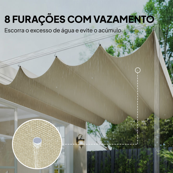 Teto de Pérgola 3,92 x 3,5 m Teto de Substituição Retrátil para Estrutura de Pérgola de 4x3 m, UV30+ Toldo de Tecido Apenas para Jardim com 8 Orifícios de Drenagem Creme